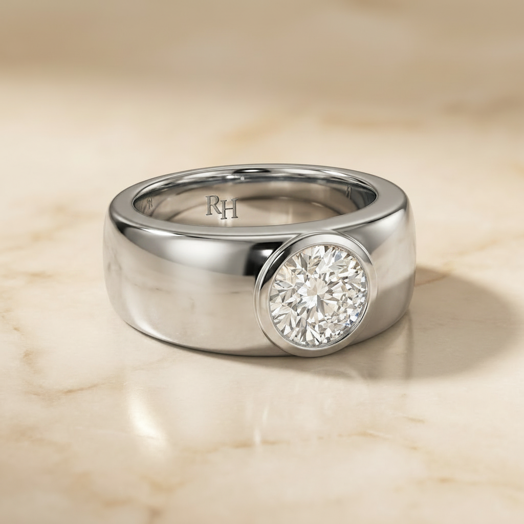 The Remi Select — Bezel-Set Cigar Band Round in 18K White Gold
