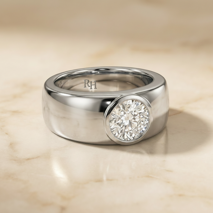 The Remi Select — Bezel-Set Cigar Band Round in 18K White Gold