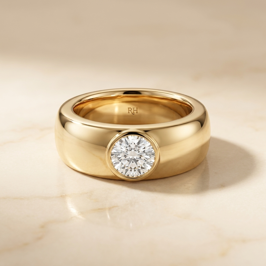 Bezel Set Cigar Band styling on The Remi round engagement ring setting | RockHer