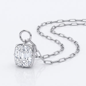 Lab Grown Diamond Cushion Cut Charm Pendant on Paperclip Chain, 2 ct, 18K White Gold, angled view