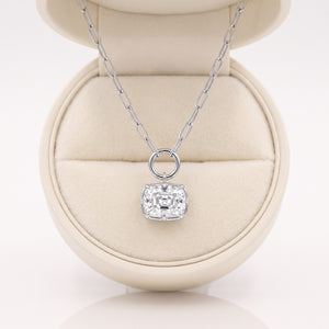 Lab Grown Diamond Cushion Cut Charm Pendant on Paperclip Chain, 2 ct, 18K White Gold, in the RockHer presentation box