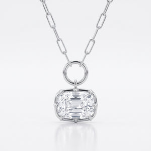 Lab Grown Diamond Cushion Cut Charm Pendant on Paperclip Chain, 2 ct, 18K White Gold, front view