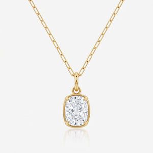 Lab Grown Diamond Cushion Cut Charm Pendant on Paperclip Chain, 3 ct, 18K Yellow Gold, front view