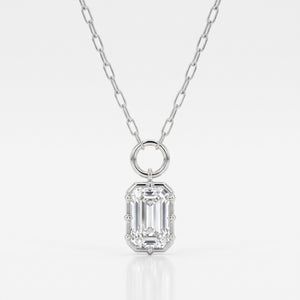 Lab Grown Diamond Emerald Cut Charm Pendant on Paperclip Chain, 2 ct, 18K White Gold, front view