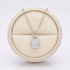 Lab Grown Diamond Radiant Cut Charm Pendant on Paperclip Chain, 2 ct, 18K White Gold, in the RockHer presentation box
