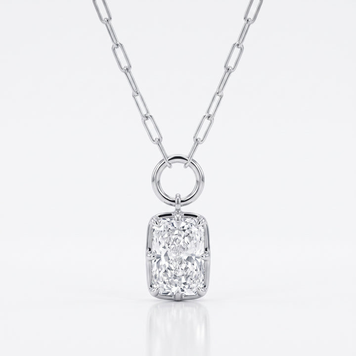 Lab Grown Diamond Radiant Cut Charm Pendant on Paperclip Chain, 4 ct, 18K White Gold, front view