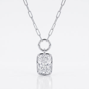 Lab Grown Diamond Radiant Cut Charm Pendant on Paperclip Chain, 3 ct, 18K White Gold, front view