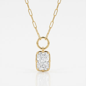 Lab Grown Diamond Radiant Cut Charm Pendant on Paperclip Chain, 2 ct, 18K Yellow Gold, front view