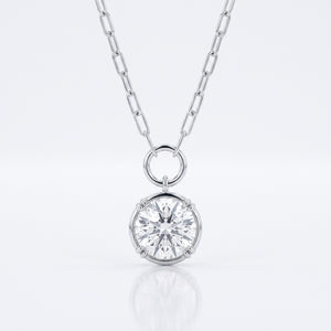 Lab Grown Diamond Round Brilliant Charm Pendant on Paperclip Chain, 2 ct, 18K White Gold, front view