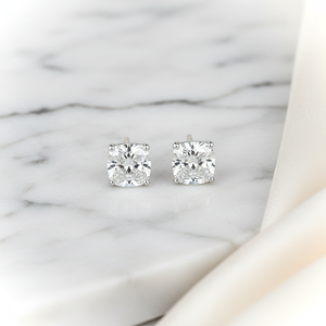Lab Grown Diamond Cushion 4-Prong Stud Earrings · 1ct tw, 18K White Gold
