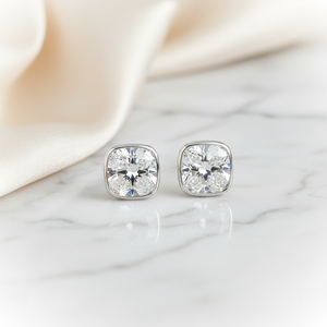 Lab Grown Diamond Cushion Bezel Stud Earrings · 5ct tw, 18K White Gold