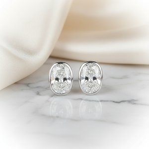 Lab Grown Diamond Oval Bezel Stud Earrings · 3ct tw, 18K White Gold