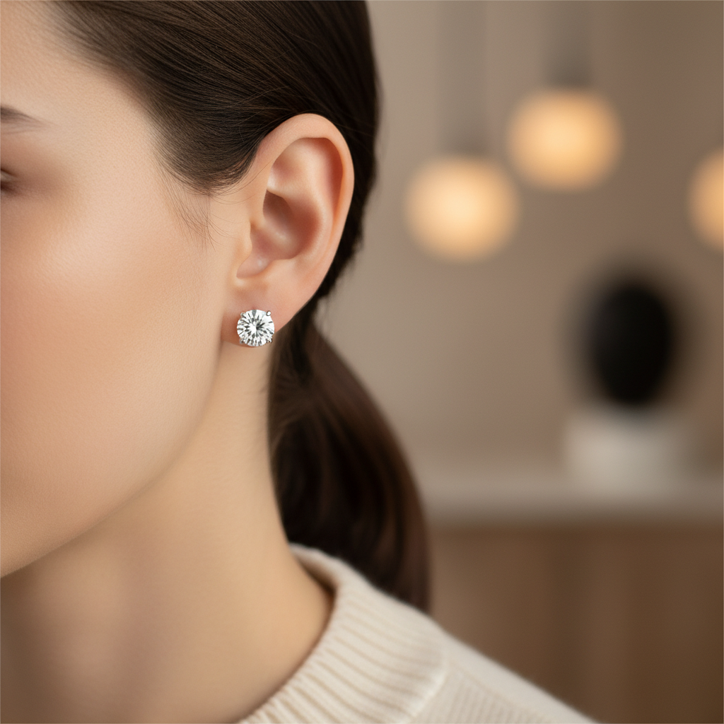 Lab Grown Diamond Round Martini Stud Earrings · 3ct tw, portrait close, 18K White Gold