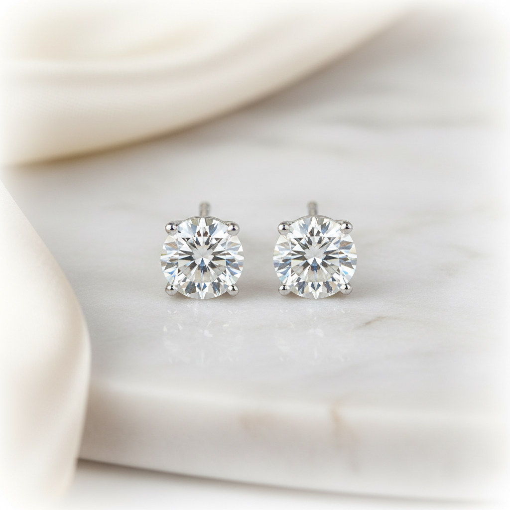 Lab Grown Diamond Round 4-Prong Stud Earrings · 2ct tw — 18K White Gold
