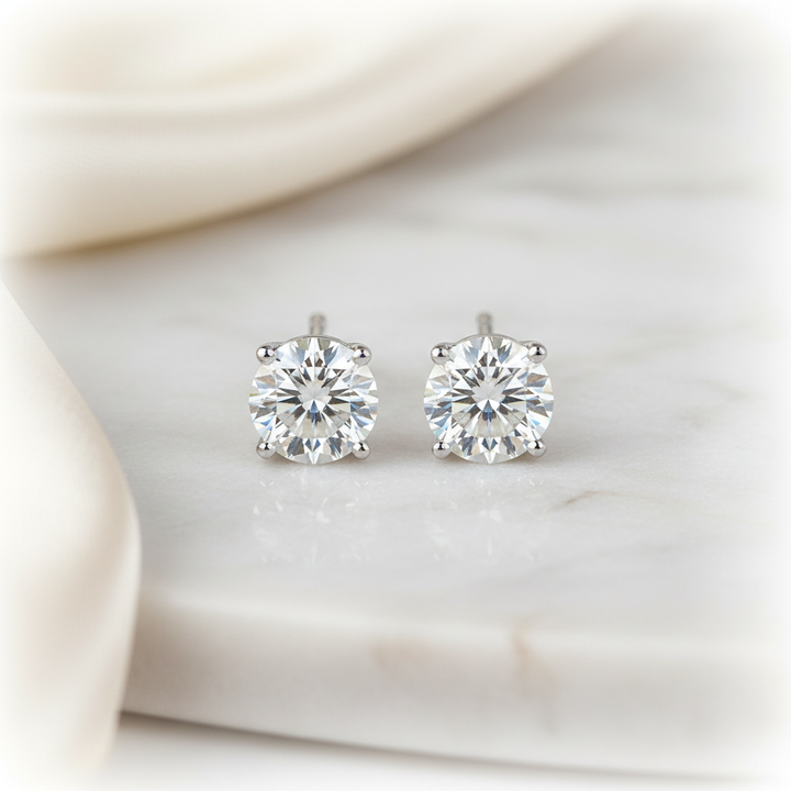 Lab Grown Diamond Round 4-Prong Stud Earrings · 2ct tw — 18K White Gold