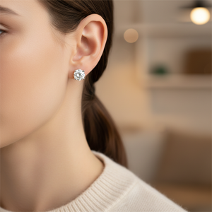 Lab Grown Diamond Round 4-Prong Stud Earrings · 2ct tw, portrait close, 18K White Gold