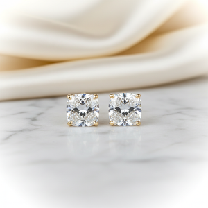 Lab Grown Diamond Cushion 4-Prong Stud Earrings · 5ct tw, 18K Yellow Gold