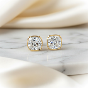 Lab Grown Diamond Cushion Bezel Stud Earrings · 5ct tw, 18K Yellow Gold