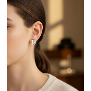 Lab Grown Diamond Cushion Bezel Stud Earrings · 3ct tw — portrait close — 18K Yellow Gold