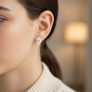 Lab Grown Diamond Oval 4-Prong Stud Earrings · 4ct tw, portrait close, 18K Yellow Gold