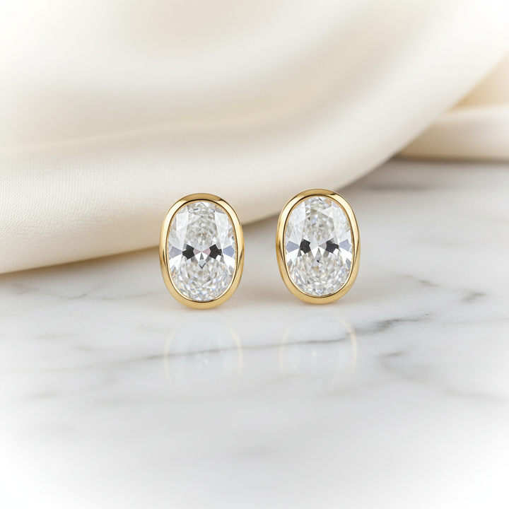 Lab Grown Diamond Oval Bezel Stud Earrings · 4ct tw — 18K Yellow Gold