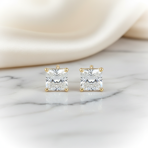 Lab Grown Diamond Princess 4-Prong Stud Earrings · 4ct tw, 18K Yellow Gold