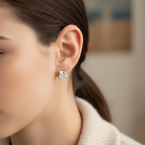 Lab Grown Diamond Princess 4-Prong Stud Earrings · 1.5ct tw, portrait close, 18K Yellow Gold