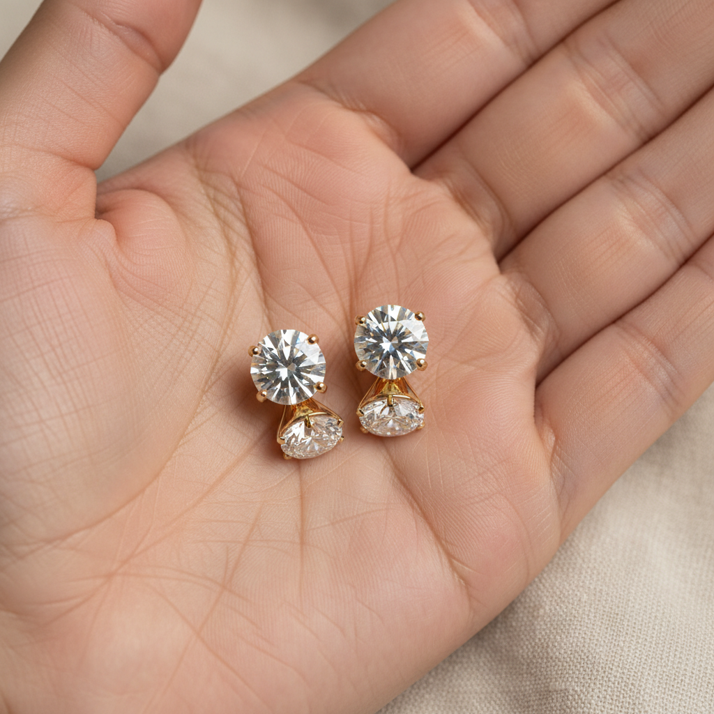 Lab Grown Diamond Round Martini Stud Earrings · 1.5ct tw — hand full — 18K Yellow Gold