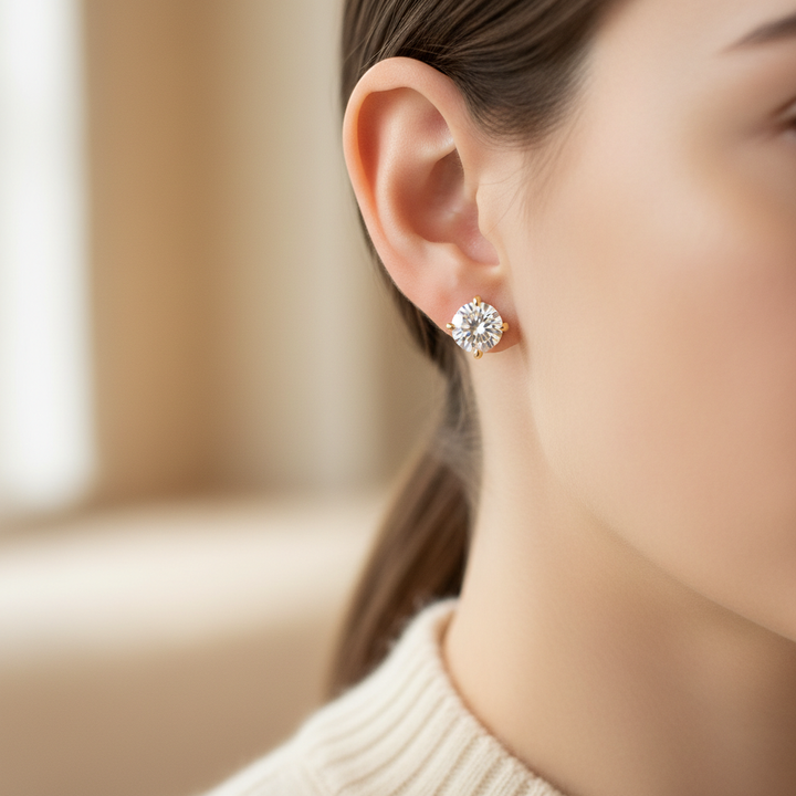 Lab Grown Diamond Round Martini Stud Earrings · 5ct tw, portrait close, 18K Yellow Gold