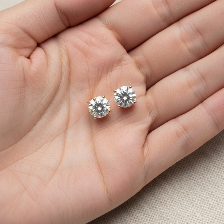 Lab Grown Diamond Round 4-Prong Stud Earrings · 5ct tw, hand full, 18K Yellow Gold