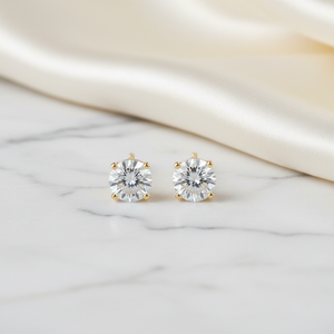 Lab Grown Diamond Round 4-Prong Stud Earrings · 2ct tw, 18K Yellow Gold