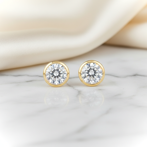 Lab Grown Diamond Round Bezel Stud Earrings · 1ct tw, 18K Yellow Gold