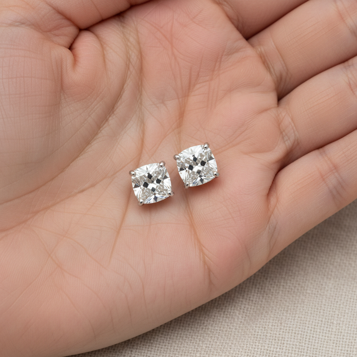 Lab Grown Diamond Cushion 4-Prong Stud Earrings · 3ct tw, hand full, 14K White Gold