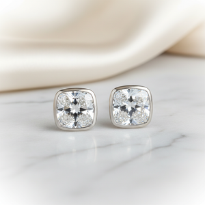 Lab Grown Diamond Cushion Bezel Stud Earrings · 5ct tw, 14K White Gold
