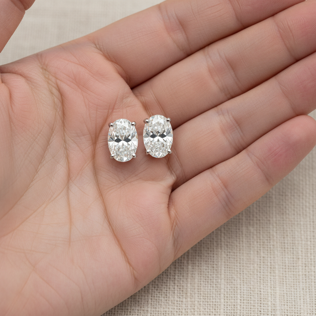 Lab Grown Diamond Oval 4-Prong Stud Earrings · 2ct tw, hand full, 14K White Gold