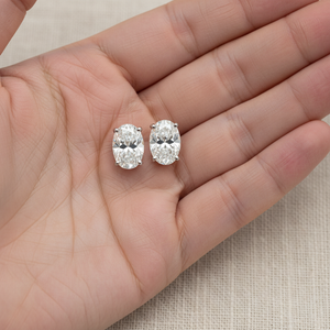 Lab Grown Diamond Oval 4-Prong Stud Earrings · 2ct tw, hand full, 14K White Gold
