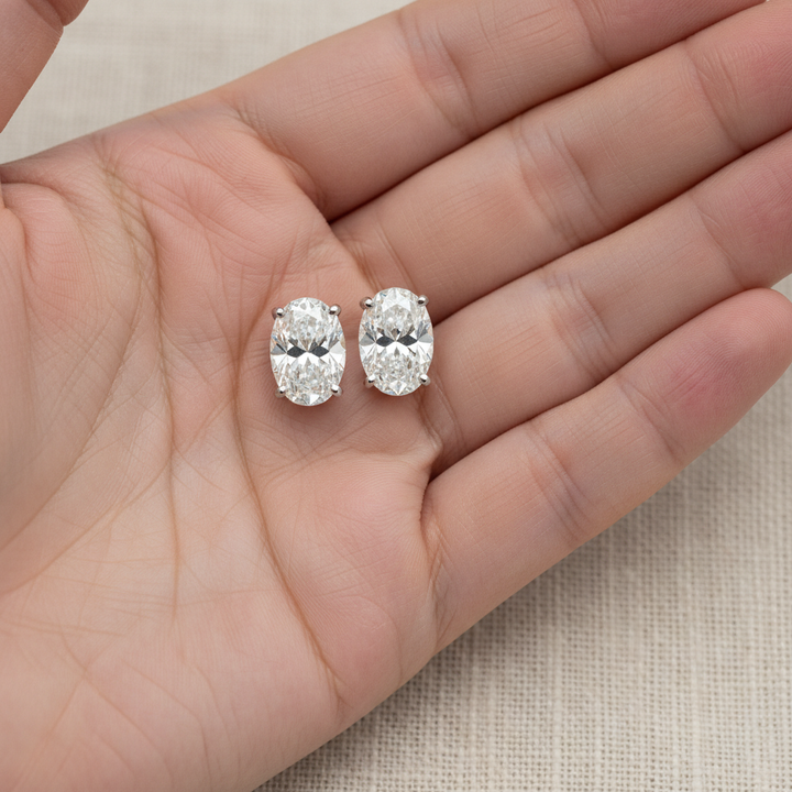 Lab Grown Diamond Oval 4-Prong Stud Earrings · 2ct tw, hand full, 14K White Gold