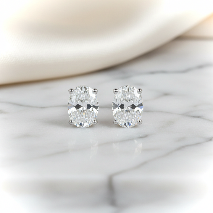 Lab Grown Diamond Oval 4-Prong Stud Earrings · 2.5ct tw — 14K White Gold