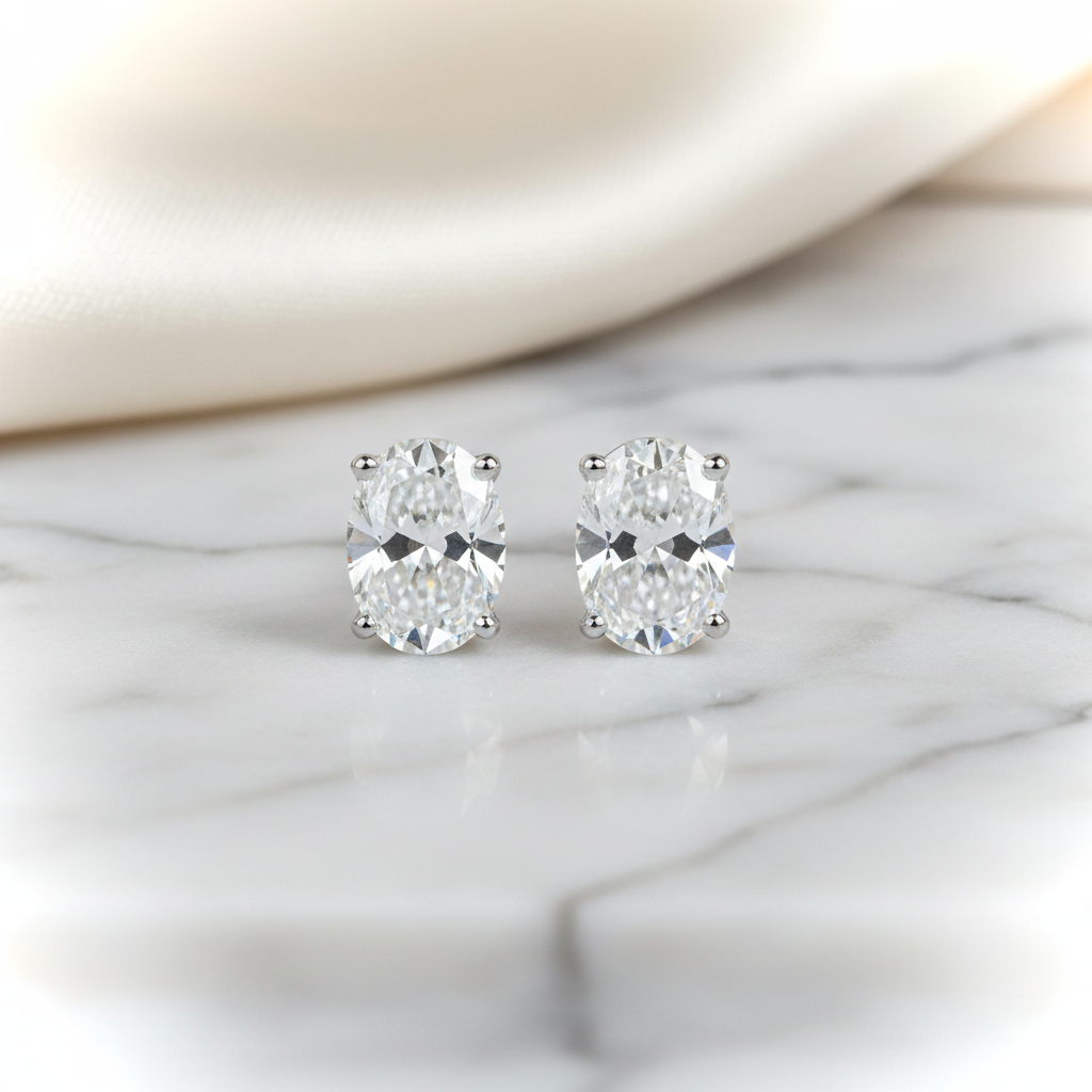 Natural Diamond Oval 4-Prong Stud Earrings · 2ct tw — 14K White Gold