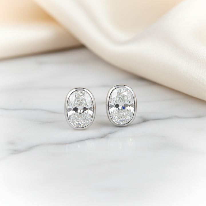 Lab Grown Diamond Oval Bezel Stud Earrings · 1ct tw — 14K White Gold