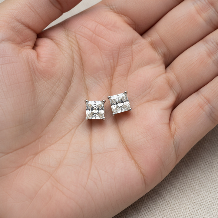 Lab Grown Diamond Princess 4-Prong Stud Earrings · 4ct tw, hand full, 14K White Gold