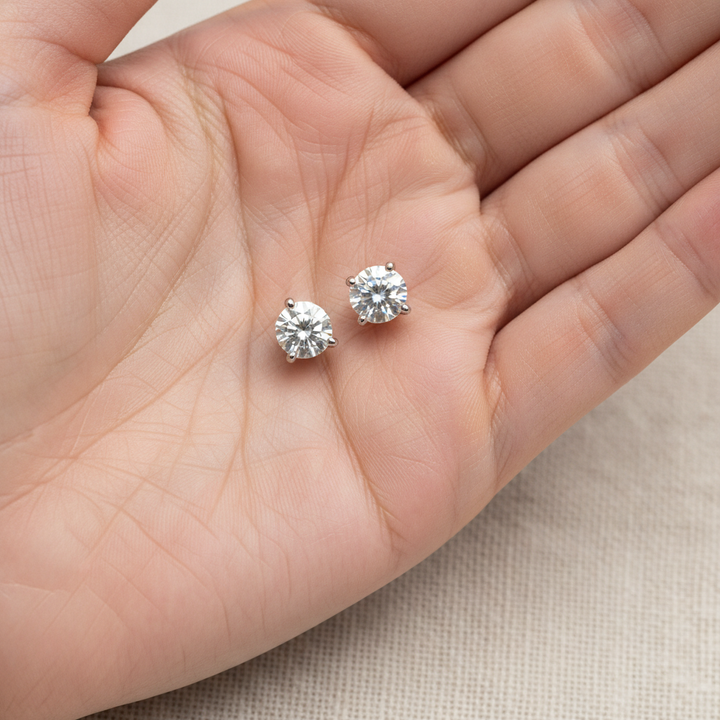 Lab Grown Diamond Round Martini Stud Earrings · 2.5ct tw, hand full, 14K White Gold
