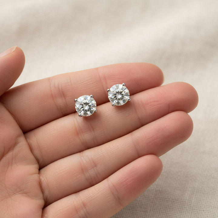 Lab Grown Diamond Round 4-Prong Stud Earrings · 1.5ct tw, hand full, 14K White Gold