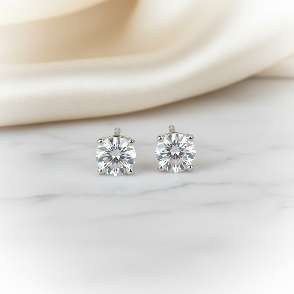 Lab Grown Diamond Round 4-Prong Stud Earrings · 2ct tw — 14K White Gold