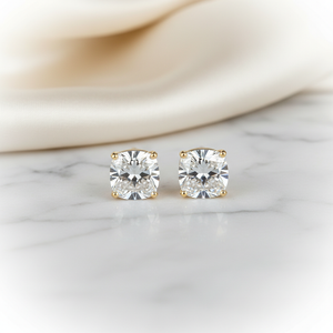 Lab Grown Diamond Cushion 4-Prong Stud Earrings · 2.5ct tw, 14K Yellow Gold
