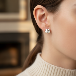 Lab Grown Diamond Cushion 4-Prong Stud Earrings · 1.5ct tw, portrait close, 14K Yellow Gold