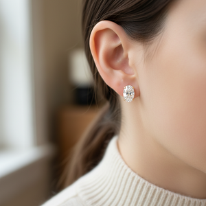 Natural Diamond Oval 4-Prong Stud Earrings · 5ct tw — portrait close — 14K Yellow Gold