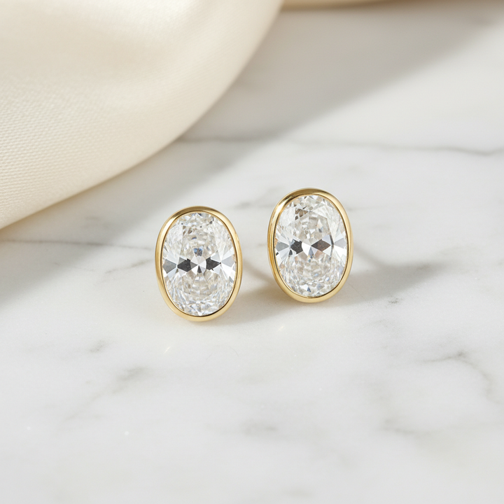 Lab Grown Diamond Oval Bezel Stud Earrings · 3ct tw — 14K Yellow Gold