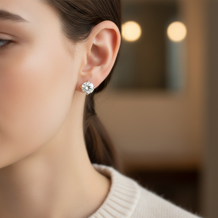 Lab Grown Diamond Round Martini Stud Earrings · 1ct tw, portrait close, 14K Yellow Gold