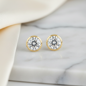 Lab Grown Diamond Round Bezel Stud Earrings · 3ct tw, 14K Yellow Gold